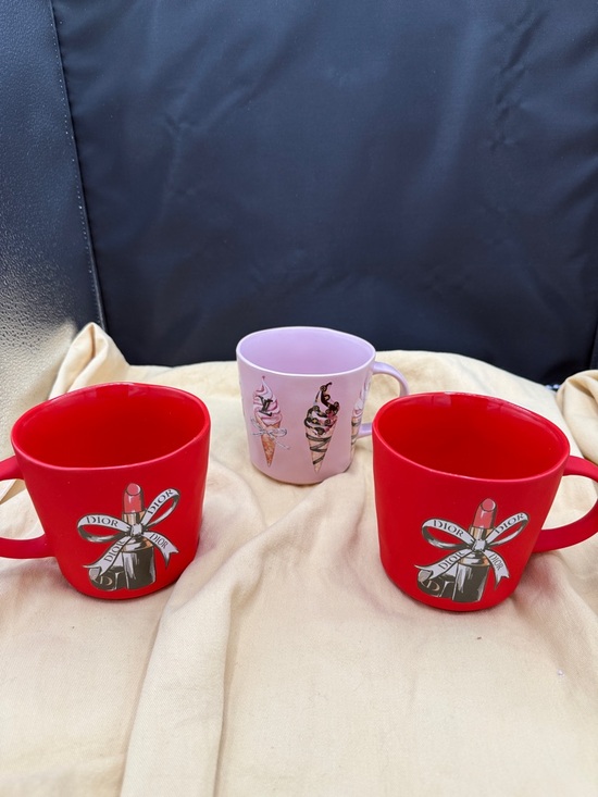 Dior Other - Dior Red Ceramic Mugs with Pink Ice Cream Accent Mug